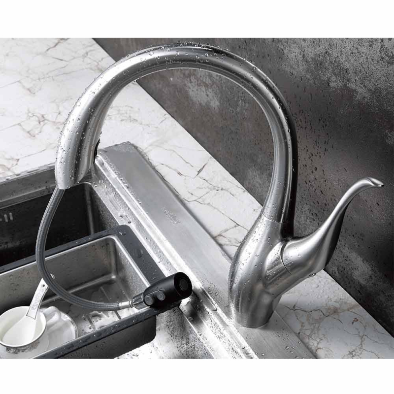 Robinet de cuisine en acier inoxydable à douchette haut de gamme