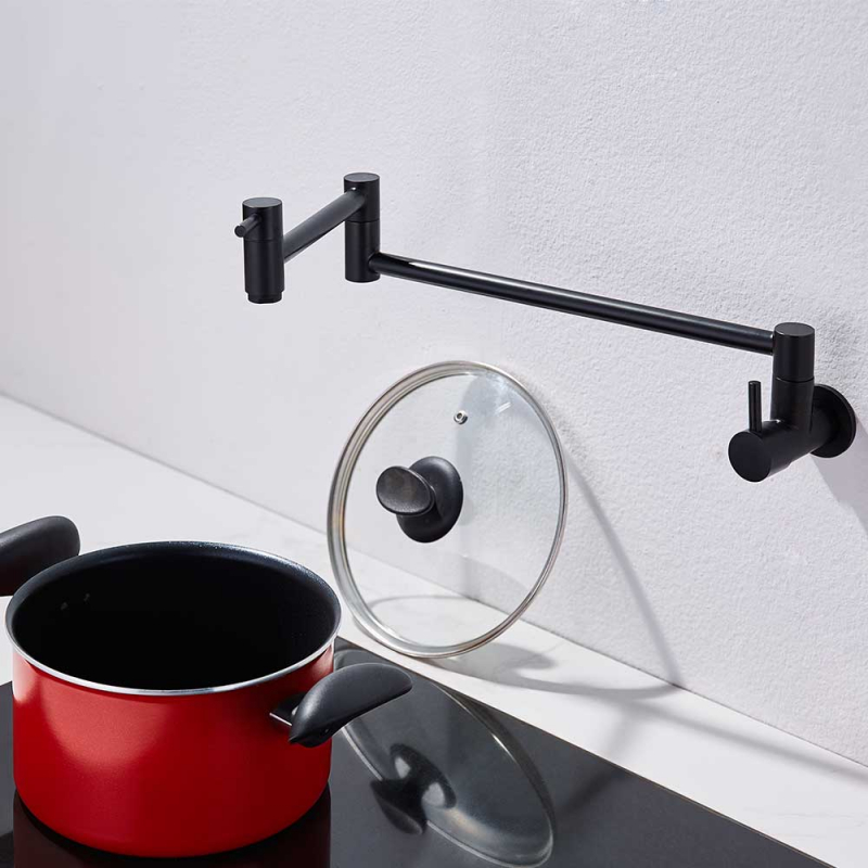 Remplisseur de pots contemporain monté sur comptoir,en acier inoxydable, noir mat