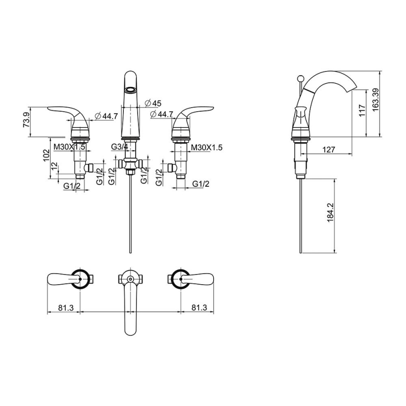 Robinet de lavabo espacé de 4 po