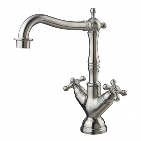 Mitigeur d'évier de cuisine traditionnel - Double poignée - Style victorien-Inox massif brossé