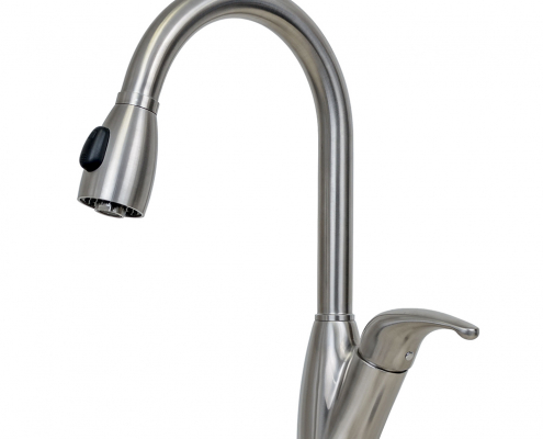 Robinet de cuisine à bec rétractable classique, acier inoxydable massif, poignée unique, bec à grand arc