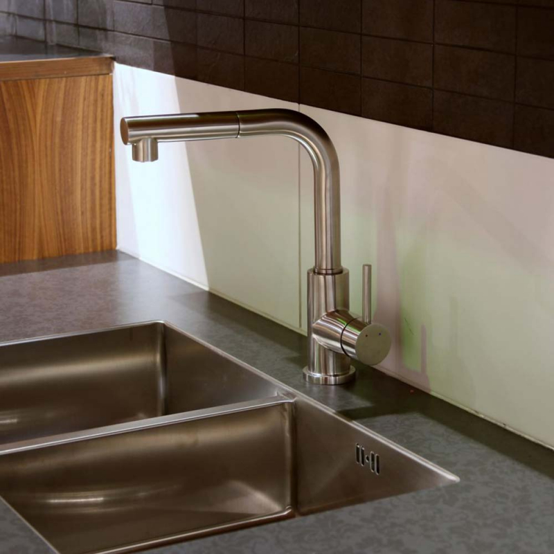 Robinet de cuisine avec bec extractible,1 jet, inox massif, brossé