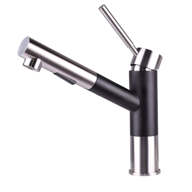 Mitigeur de cuisine bas avec douchette 2 jets inox massif