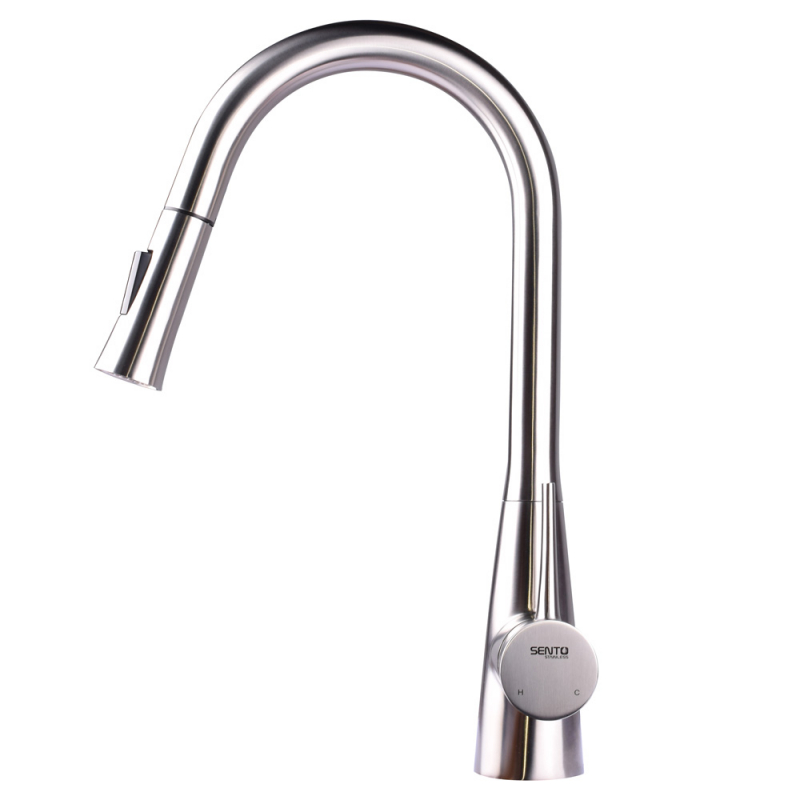 Mitigeur Poignée à levier unique en acier inoxydable avec double douchette extractible,Euromini, brossé