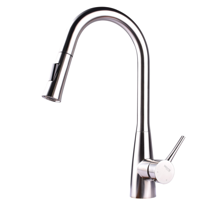 Robinet de cuisine Poignée à levier unique en acier inoxydable avec double douchette extractible,Euromini, brossé