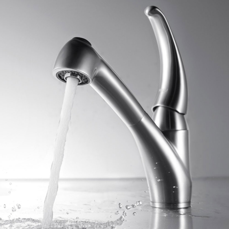 Robinet de cuisine bas à 1 poignée et bec rétractable,acier inoxydable