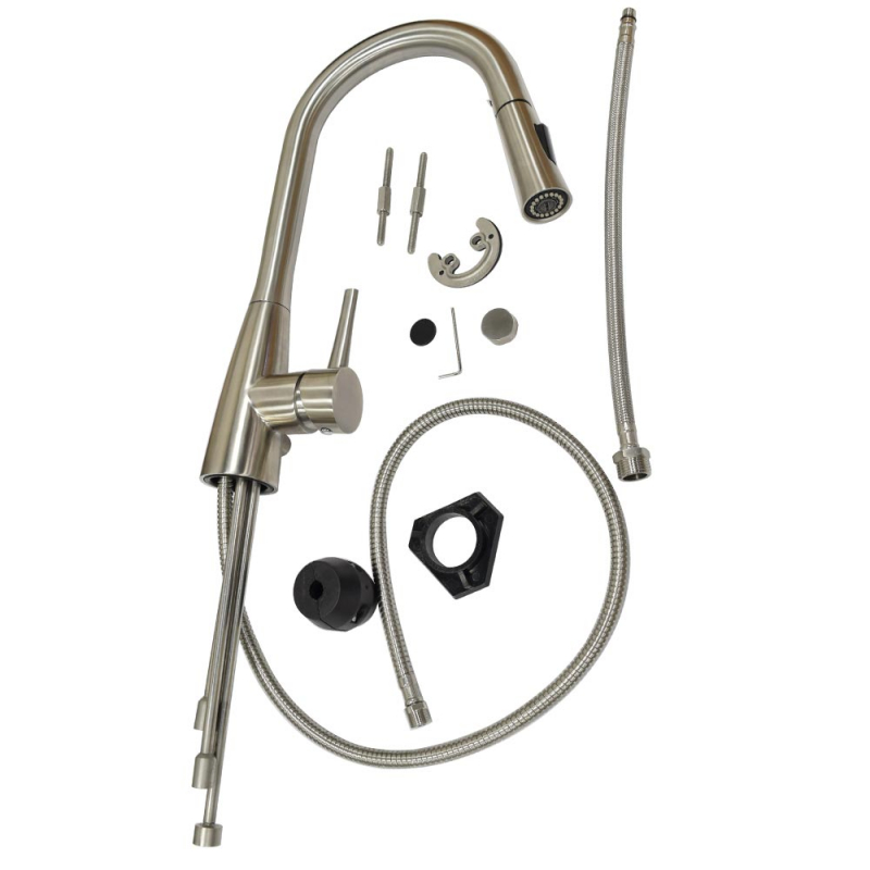 Robinet de cuisine avec arrêt pour lave vaisselle et douchette,en acier inoxydable,inox brossé