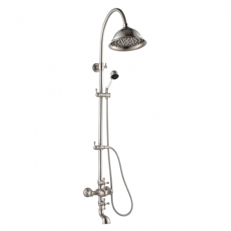 Colonne de douche traditionnel, inox brossé, avec douchette et douche de tête et remplissage de baignoire