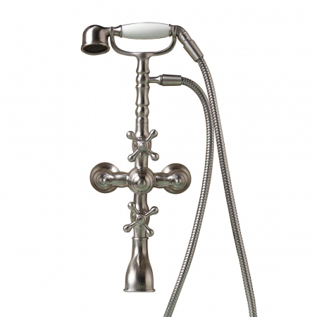Robinet de baignoire traditionnel avec pommeau de douche victorien Inox massif brossé