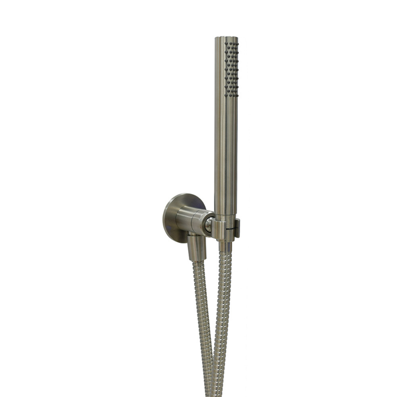 Set de douche avec support orientable inox brossé, douchette stylo inox + flexible