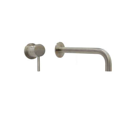 Mitigeur lavabo mural 2 trous Inox 316, bec 55 x 20 cm, inox brossé
