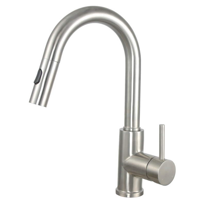 Robinet à douchette rétractable double jet PREMIUM,en acier inoxydable , inox brossé