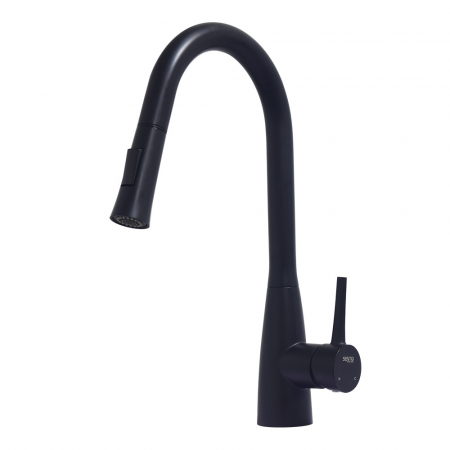 Robinet de cuisine Noir mat Poignée à levier unique en acier inoxydable avec double douchette extractible,Euromini