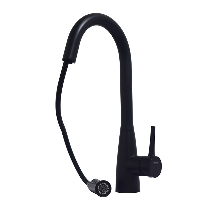Mitigeur Poignée à levier unique en acier inoxydable avec double douchette extractible,Euromini, Noir mat