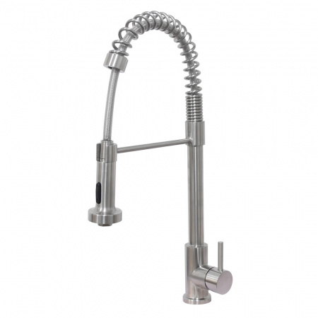 Robinet semi-professionnel acier inoxydable avec ressort spiralé, L Semi-pro, inox brossé