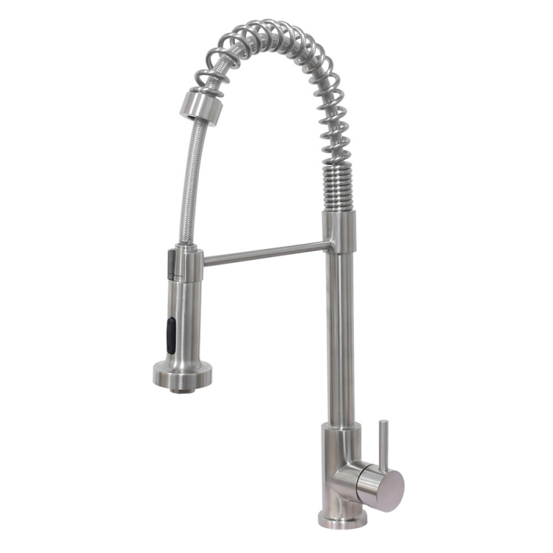 Robinet semi-professionnel acier inoxydable avec ressort spiralé, L Semi-pro, inox brossé