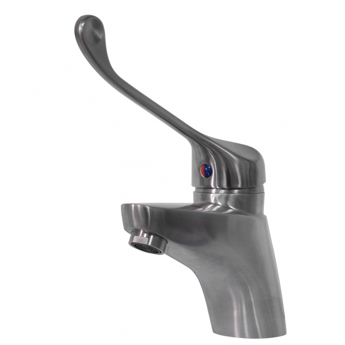 Robinet de lavabo avec commande de coude, inox massif,brossé
