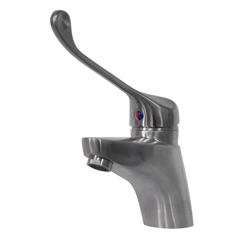 Robinet de lavabo avec commande de coude, inox massif,brossé