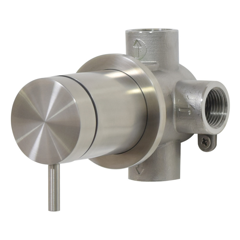Inverseur 3 voies encastré pour douche ou baignoire, en inox 316 massif.
