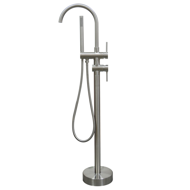 mitigeur de baignoire sur pied avec douchette,inox massif, brossé