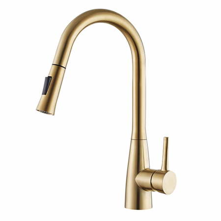Robinet de cuisine Or brossé Poignée à levier unique en acier inoxydable avec double douchette extractible,Euromini