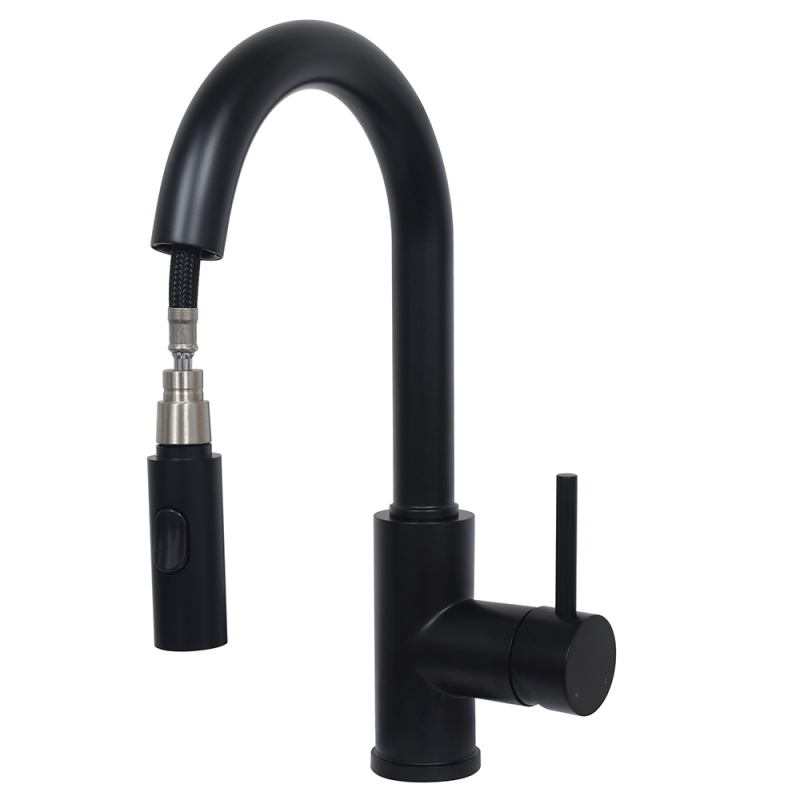 Robinet de Cuisine D'évier Noir Mat Bec Pivotant,Mitigeur avec Extractible 2 Jet