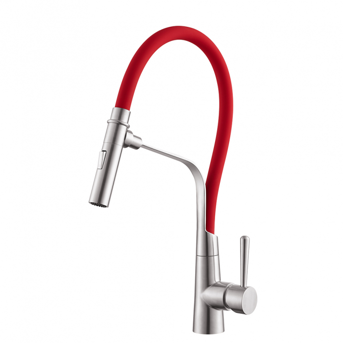 Robinet de cuisine rétractable semi-professionnel à poignée, en acier inoxydable