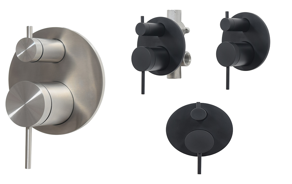 Mitigeur douche encastré 2 voies, inverseur manuel, acier inoxydable massif,super mini design