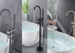 Remplisseur de baignoire autoportant en acier inoxydable avec douchette,a une poignee montage au sol